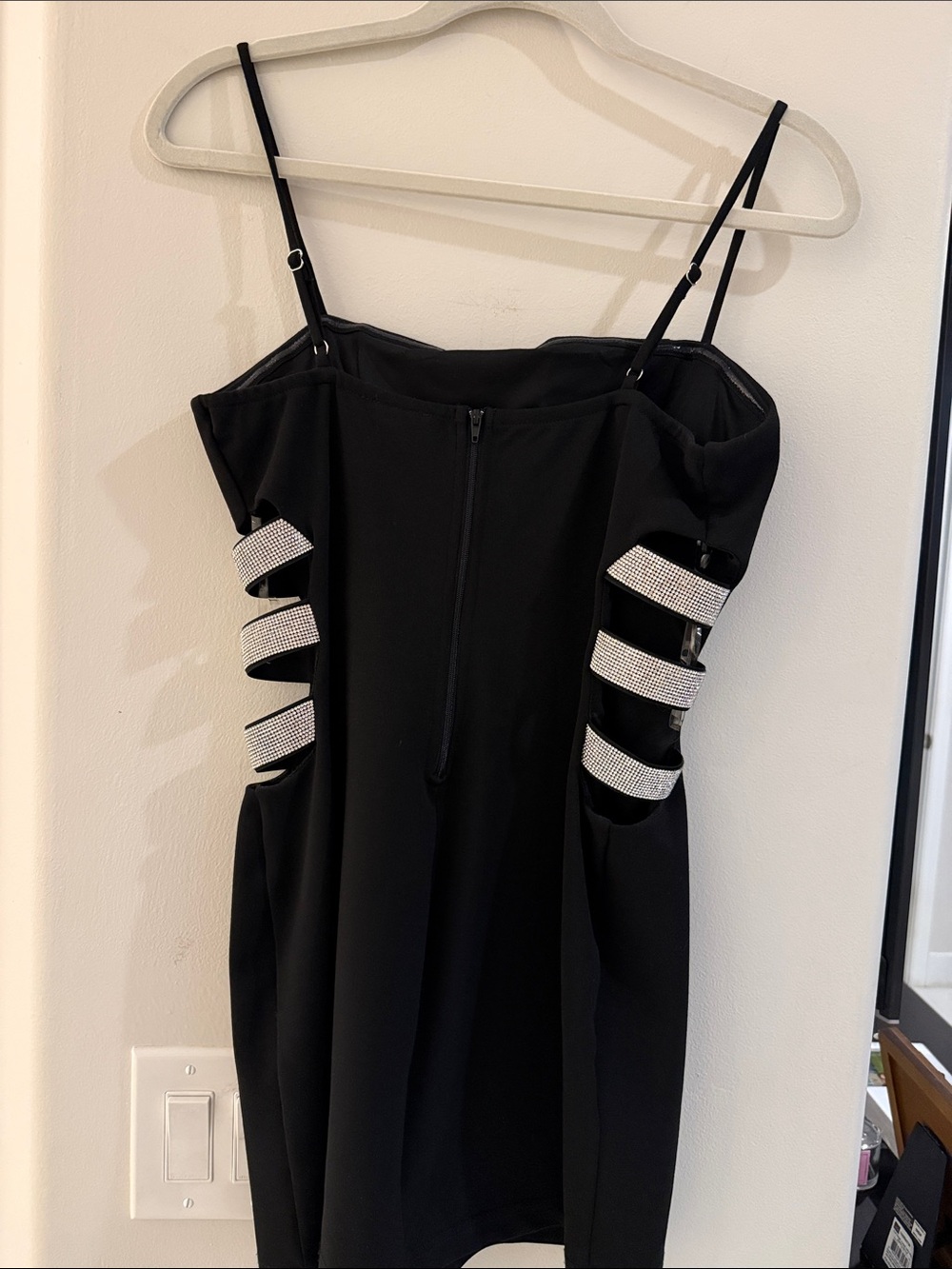 Windsor Black Mini Dress with Rhinestone Side Straps - Picture 2 of 6